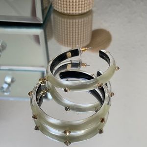 ALEXIS BITTAR CLEAR LUCITE GOLD STUDDED HOOP EARRINGS